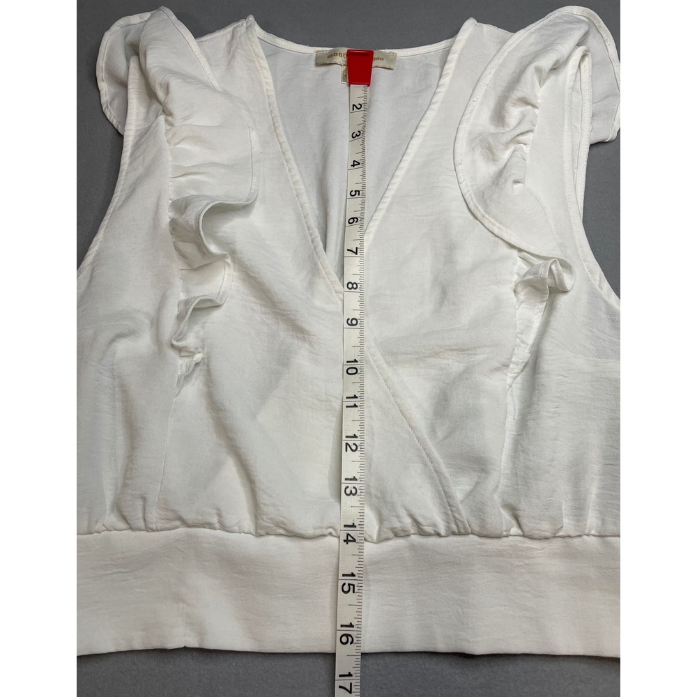 Monteau Los Angeles White Ruffle Wrap Top Sleeveless Smocked Back Womens M - Picture 5 of 9